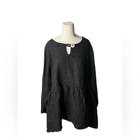 HEART DESIRE  Robin 100% Linen  Black Long Sleeve Blouse in XL - Picture 5 of 9
